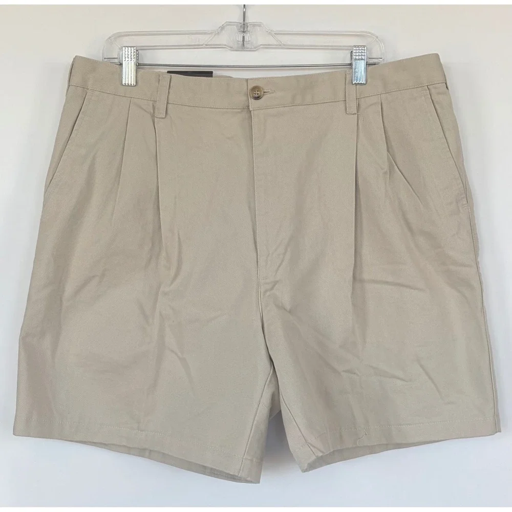 Banana Republic Classic Chino Shorts‎ Mens 40 Khaki Tan Double Pleat 100% Cotton